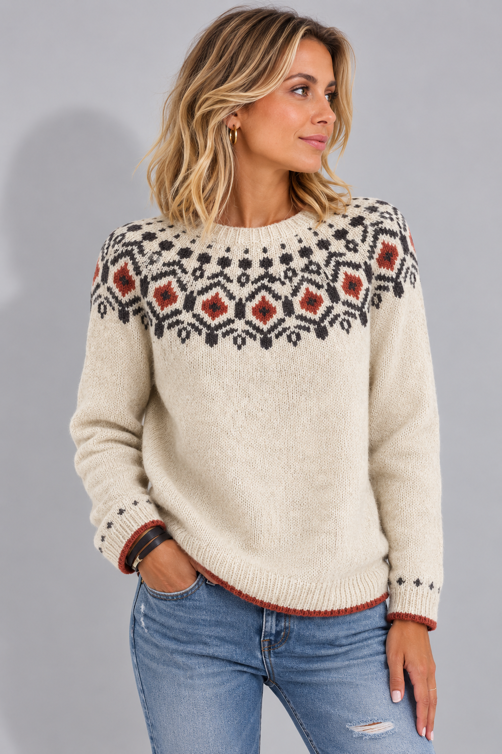 Vrendis | Women's Christmas Fair Isle Pullover Sweater - Cream - Image 1