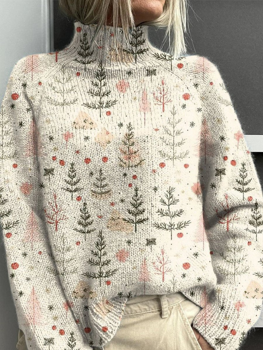 Vrenissa | Women's Christmas Sweater Turtleneck Knit - Cream - Image 1