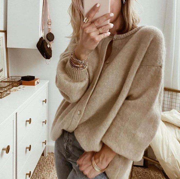 Vrenith | Women's Oversized Button-Front Knit Cardigan - Beige - Image 2