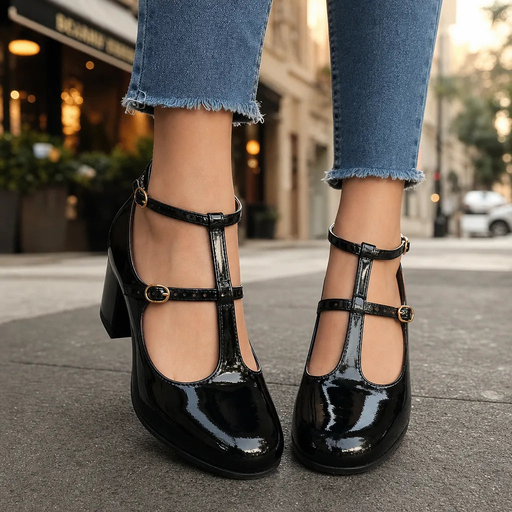Vrenova | Women's T-Strap Mary Jane Block Heel - Image 1