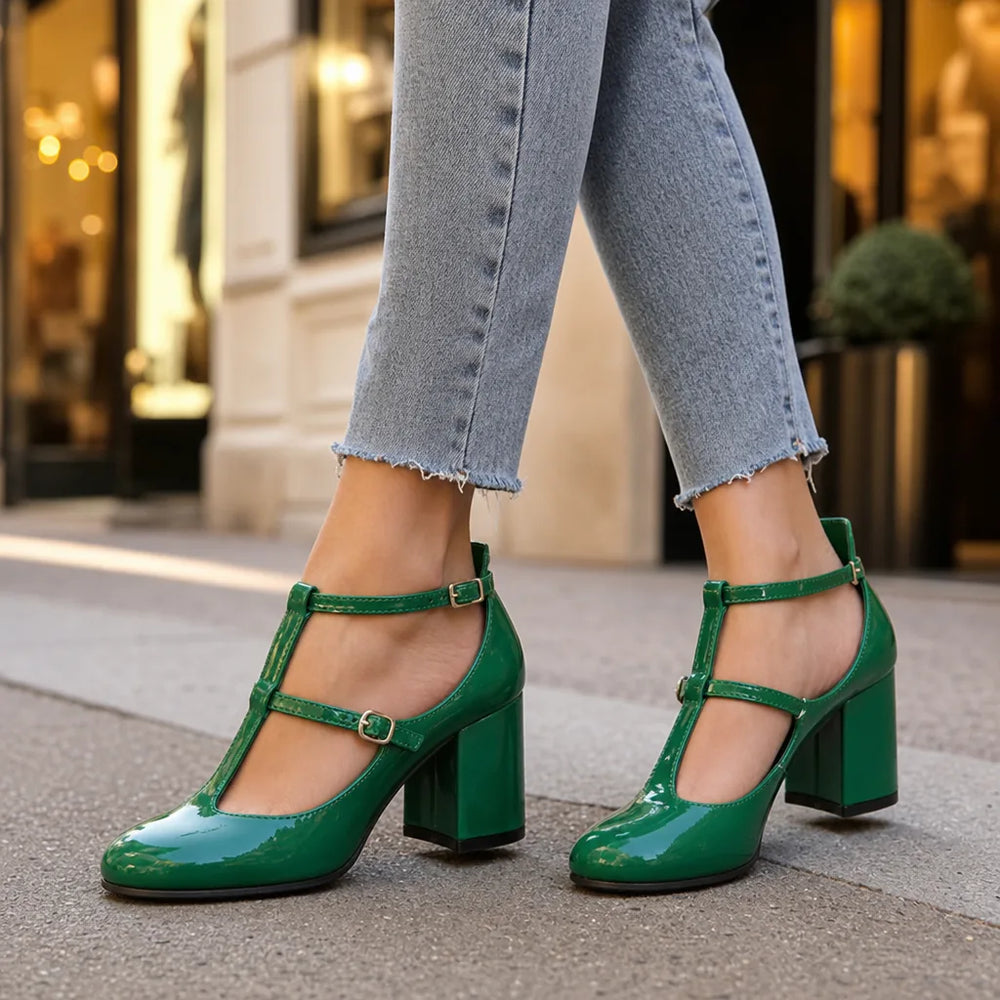 Vrenova | Women's T-Strap Mary Jane Block Heel - Image 2