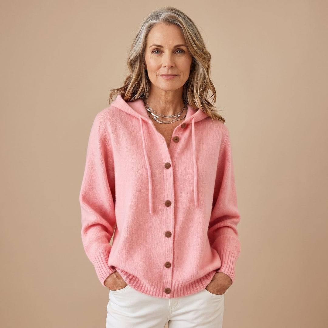 Welvorne | Women's Hooded Button-Front Cardigan Sweater - Pink - Image 1