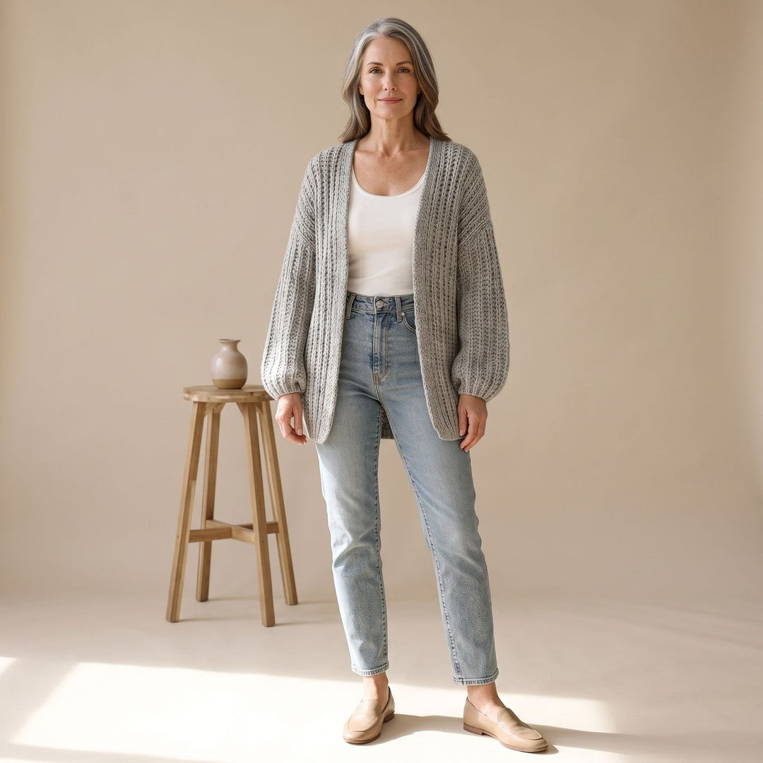 Wrenova | Women's Chunky Knit Oversized Cardigan Sweater - Grey - Image 1
