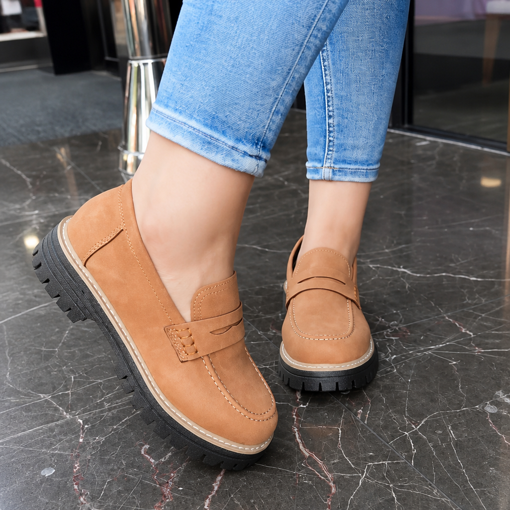 Wrenova | Women's Chunky Platform Penny Loafers - Camel - Image 1