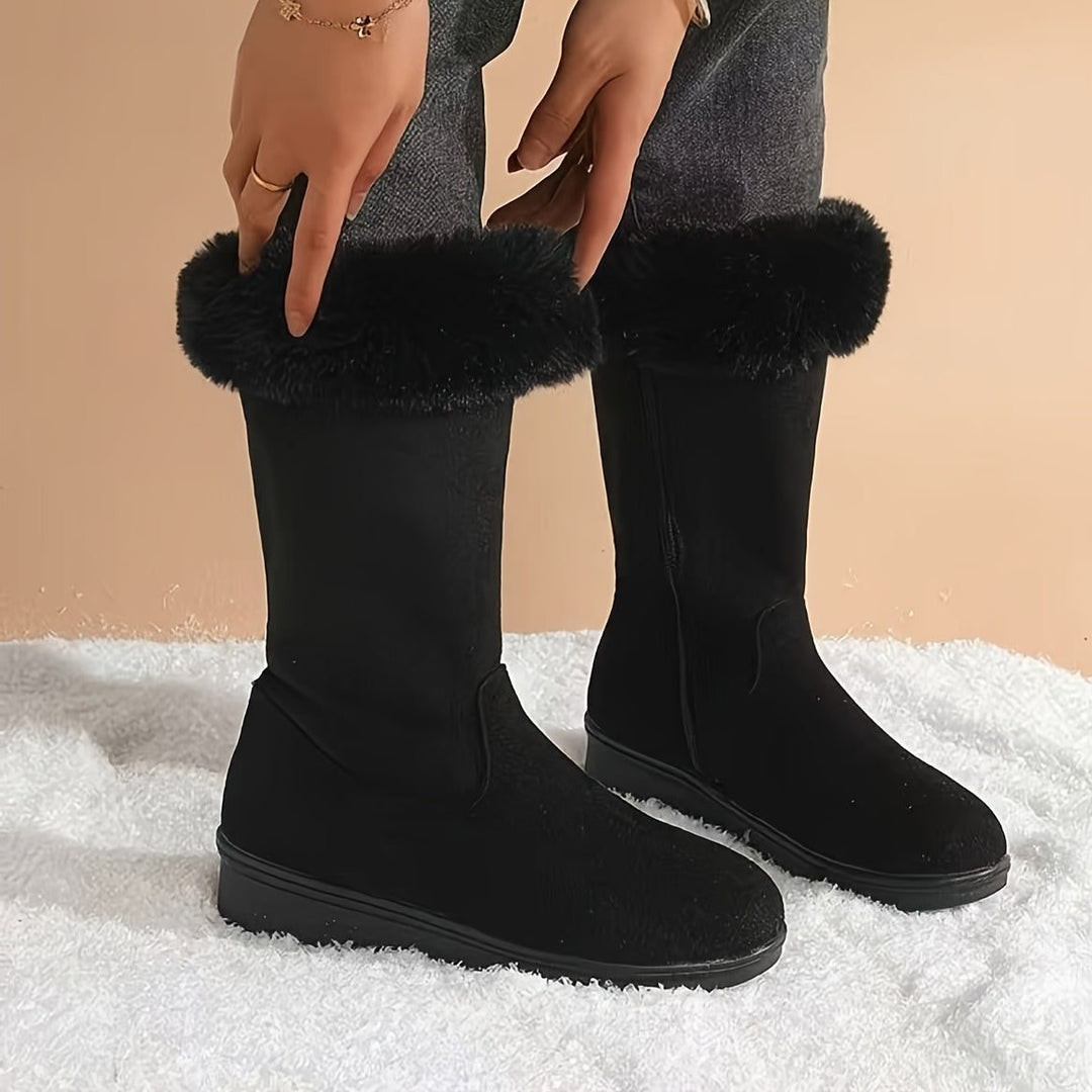 Wrenova | Women's Faux Fur Cuff Winter Snow Boots - Black - Image 1