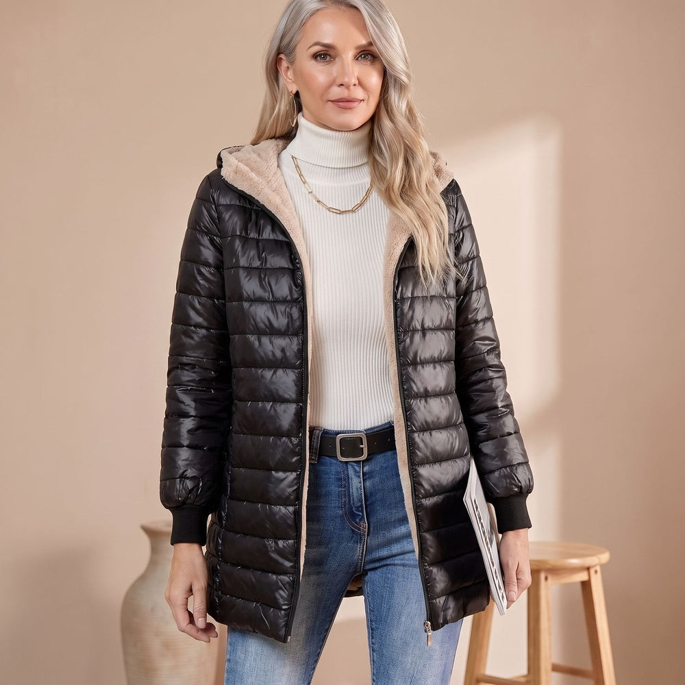 Wrenova | Women's Fleece-Lined Quilted Puffer Winter Coat - Grey - Image 2