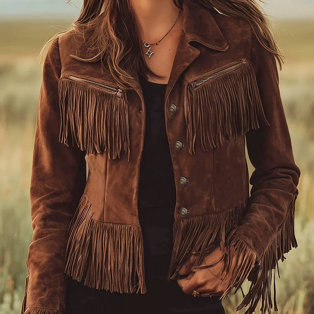Wrenova | Women's Fringe Western Jacket - Brown - Image 1