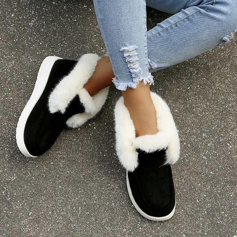 Wrenova | Women's Fur-Trim Slip-On Ankle Boots - Black - Image 2