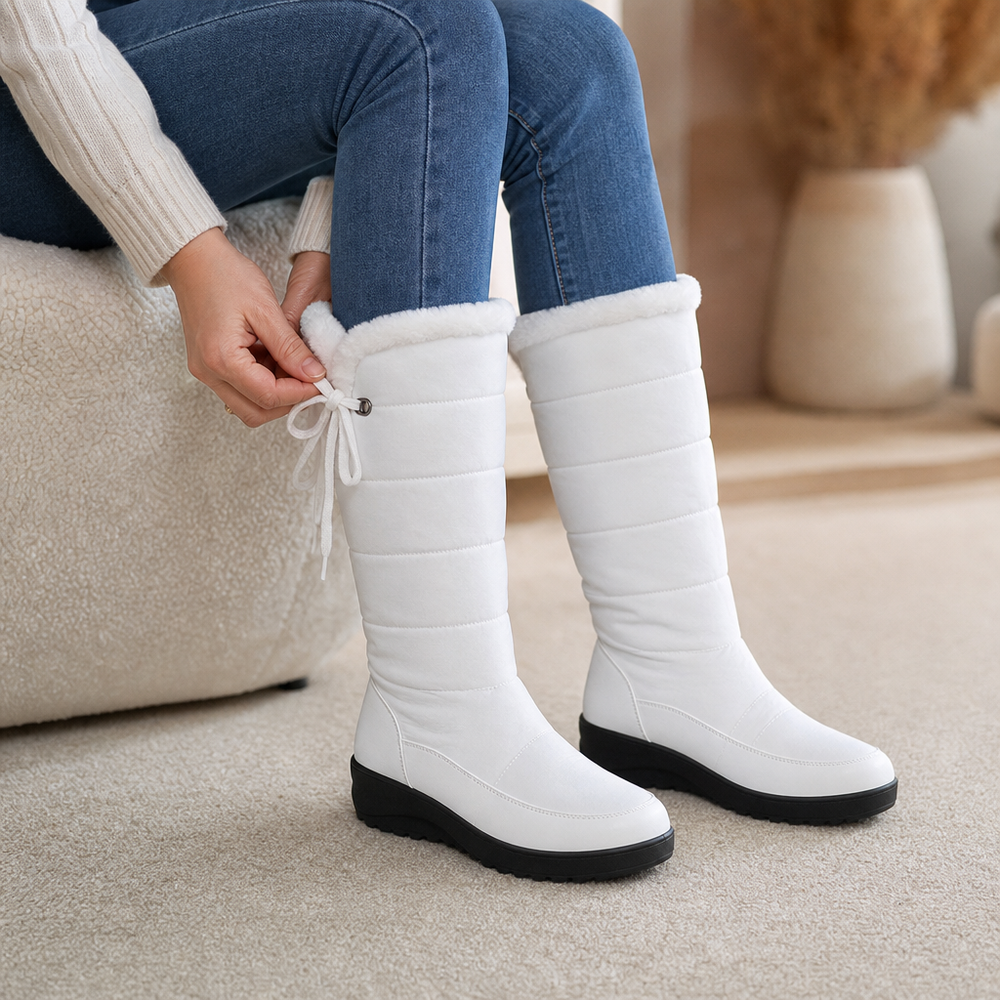 Wrenova | Women's Knee High Quilted Snow Boots - White - Image 2