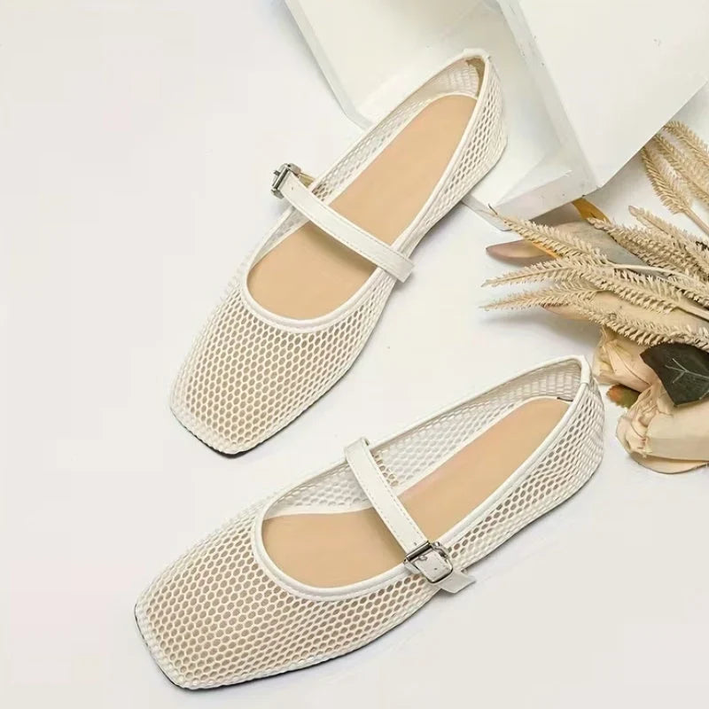 Wrenova | Women's Mesh Mary Jane Flats Square Toe - Image 2