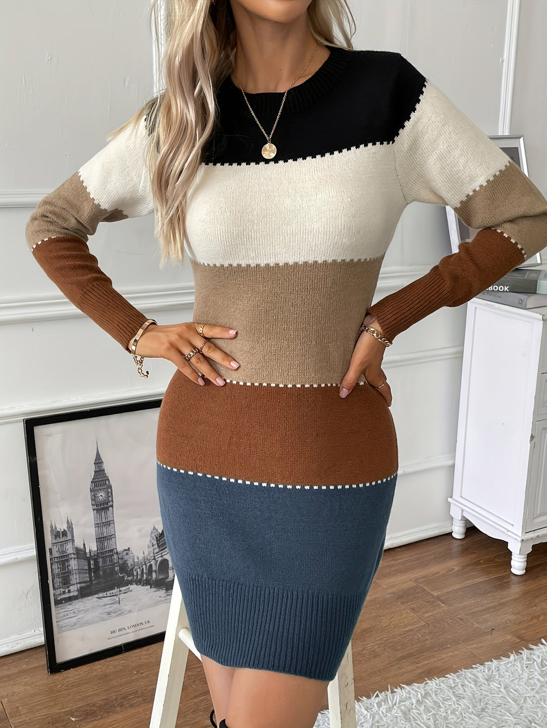 Zelvaine | Women's Colorblock Sweater Dress - Image 1