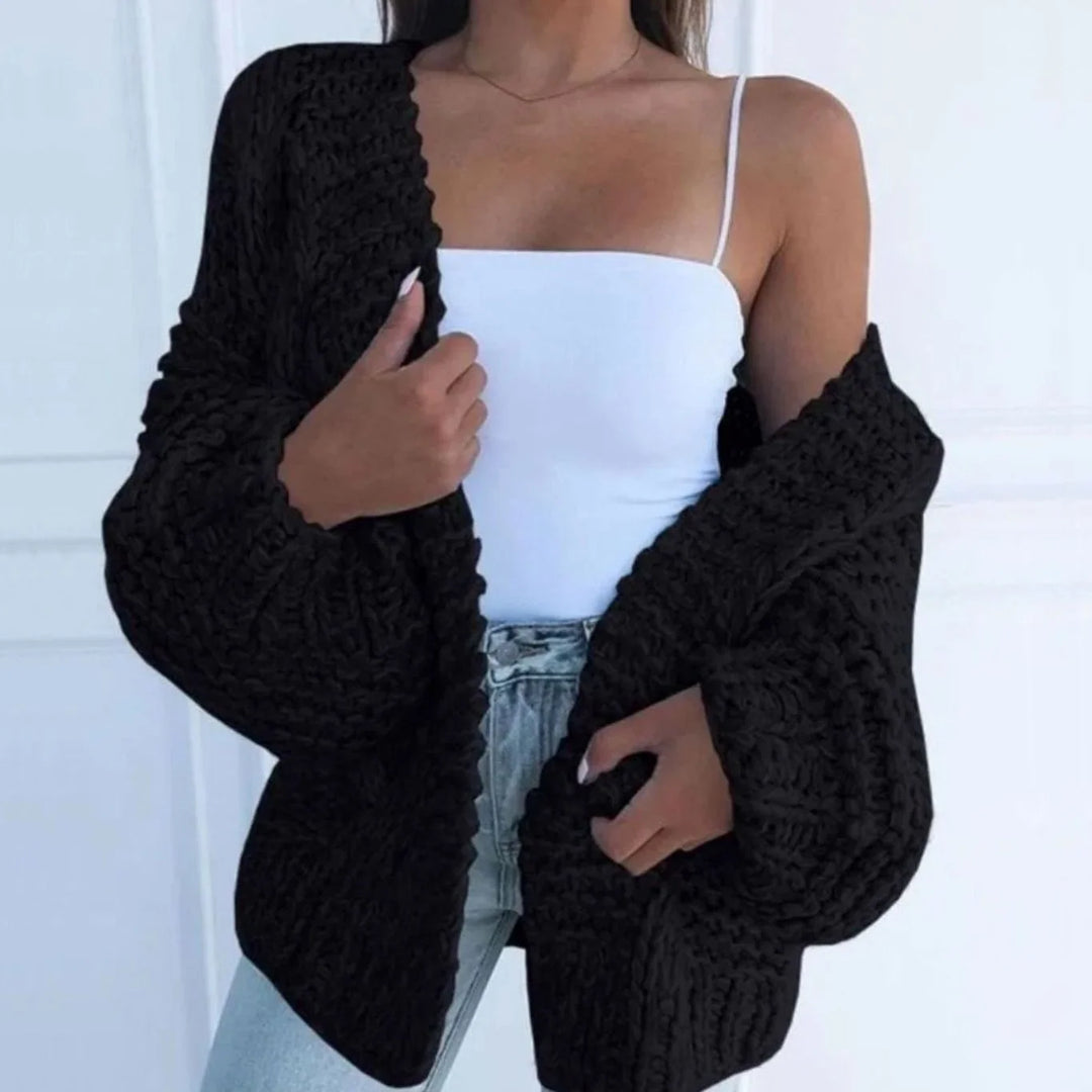 Zelvaine | Women's Oversized Chunky Knit Cardigan - Black - Image 1
