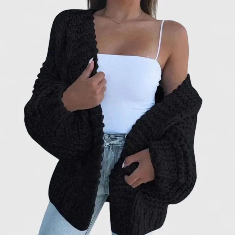 Zelvaine | Women's Oversized Chunky Knit Cardigan - Black - Image 2