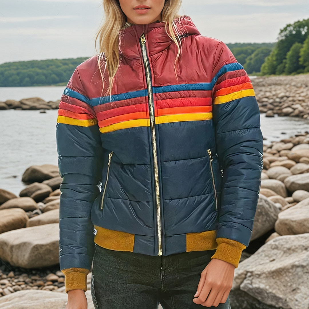 Zelvaine | Women's Retro Striped Hooded Puffer Jacket - Image 1