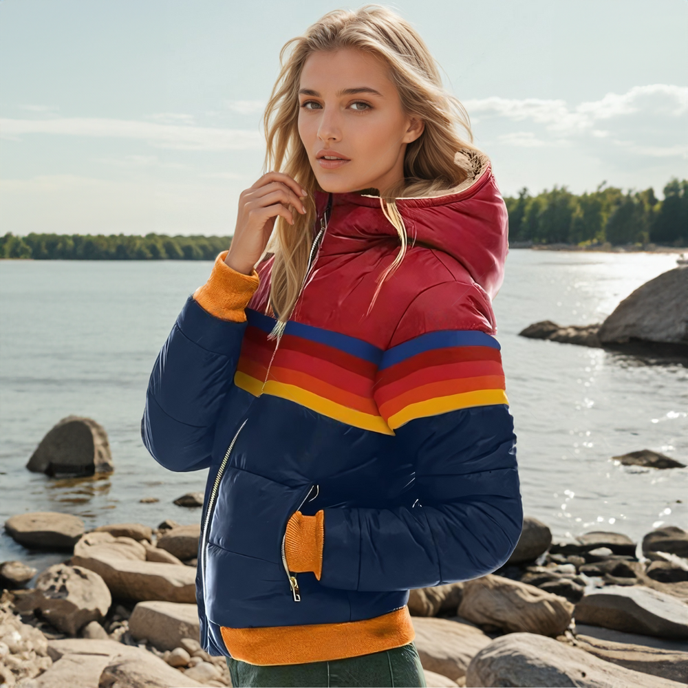Zelvaine | Women's Retro Striped Hooded Puffer Jacket - Image 2