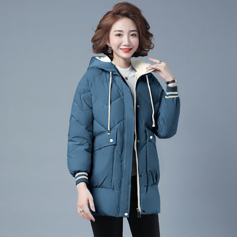 Zelvara | Women's Hooded Puffer Jacket Mid-Length - Black - Image 2