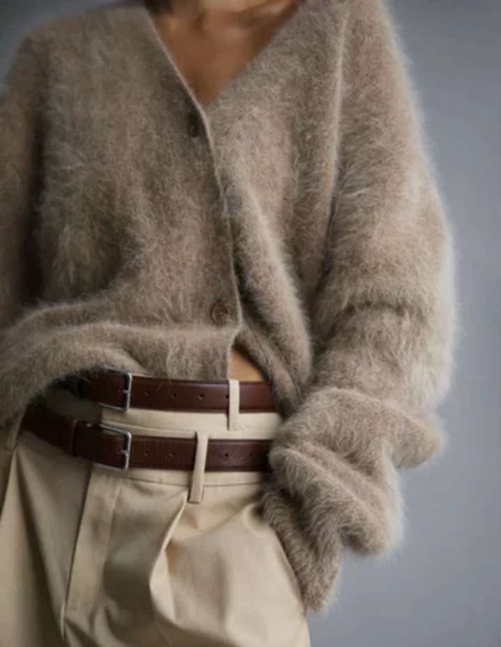 Zelvara | Women's Oversized Fuzzy Cardigan Sweater - Taupe - Image 1