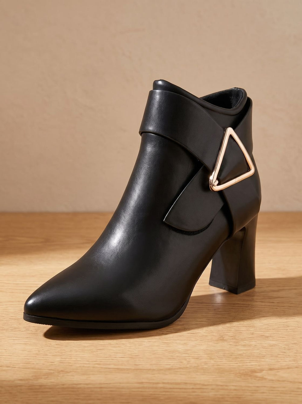Zelvara | Women's Pointed Toe Ankle Boots Block Heel - Cream - Image 2