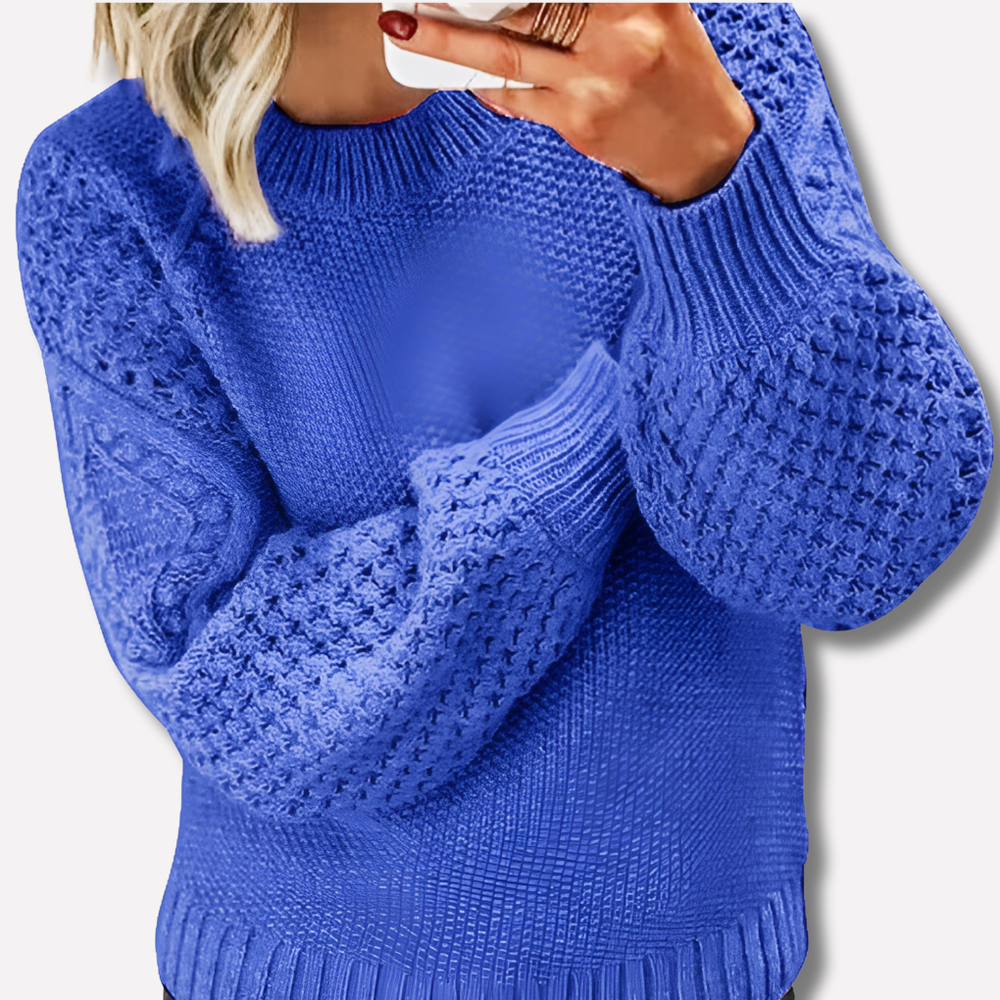 Zelvindra | Women's Cable Knit Sweater Crew Neck Pullover - Cream - Image 2