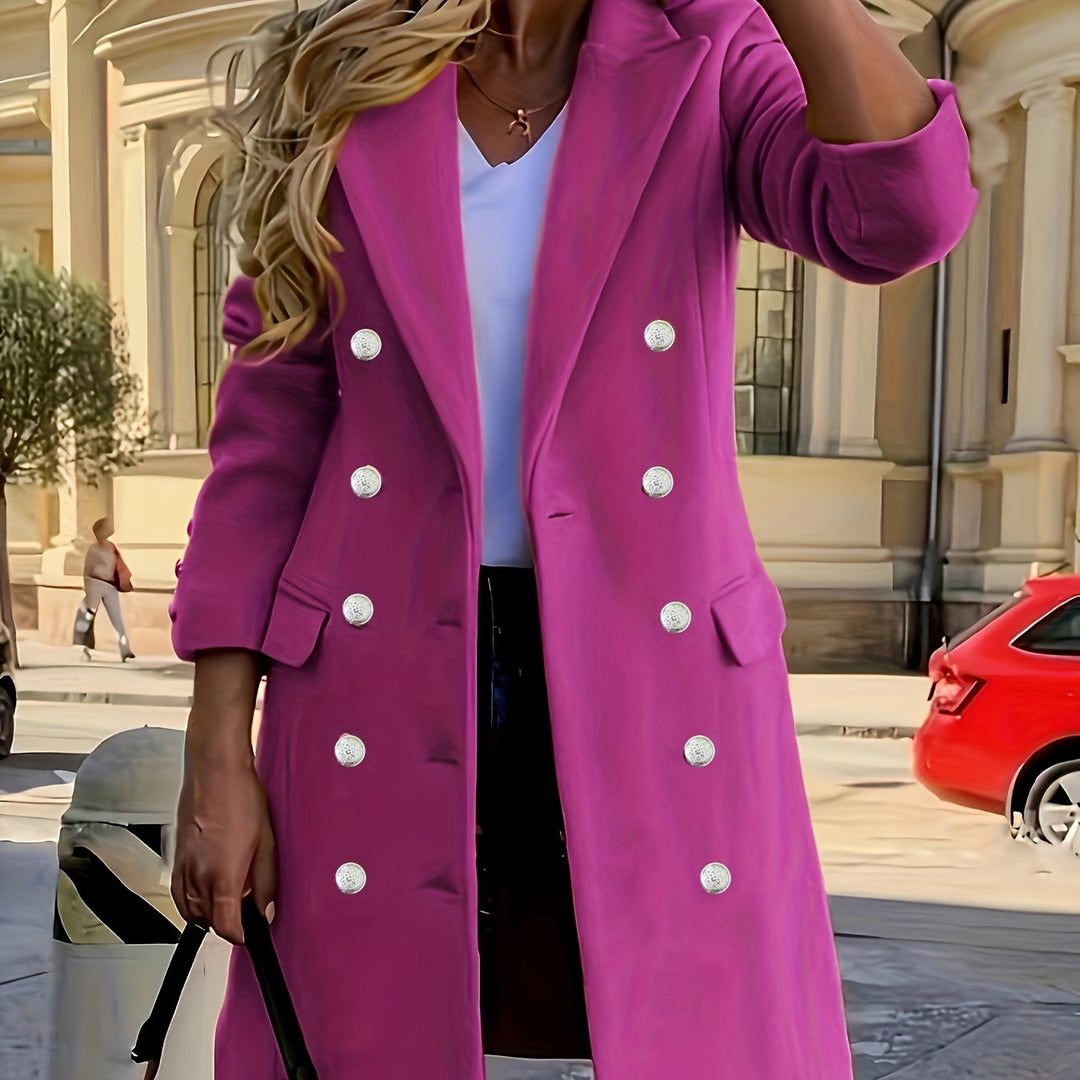 Zelvine | Women's Double-Breasted Longline Winter Coat - Hot Pink - Image 1