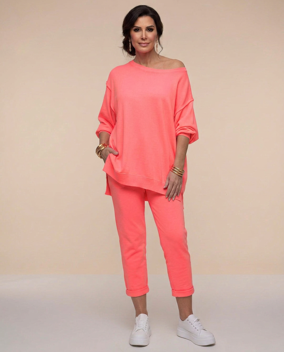 Zelvora | Women's Loungewear Set Oversized Top & Joggers - Coral - Image 1