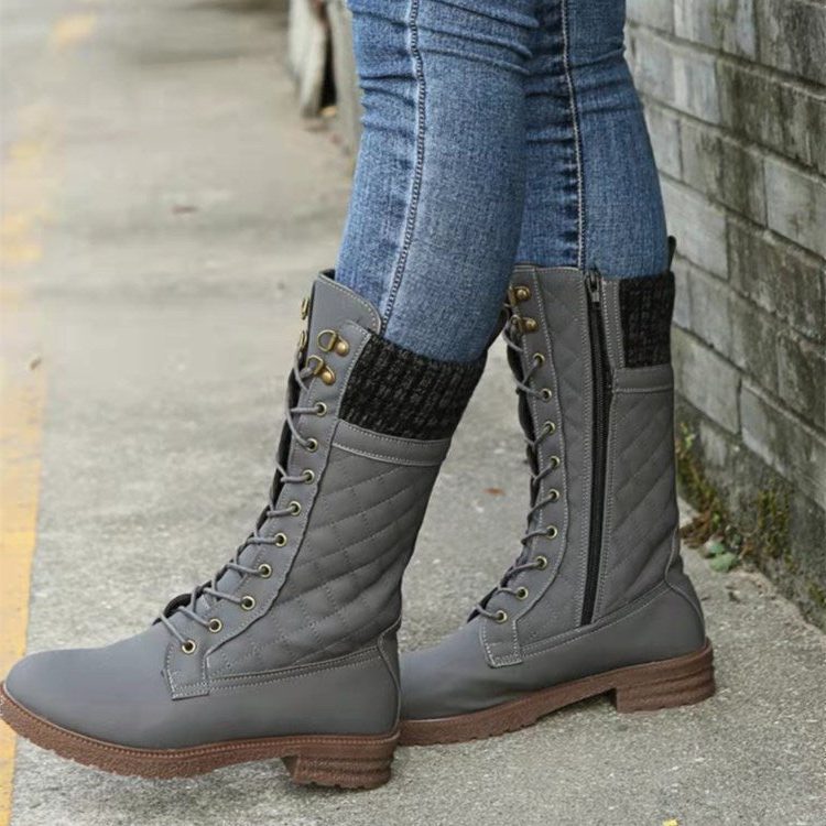 Zivanne | Women's Winter Boots Lace-Up Mid-Calf - Grey - Image 1