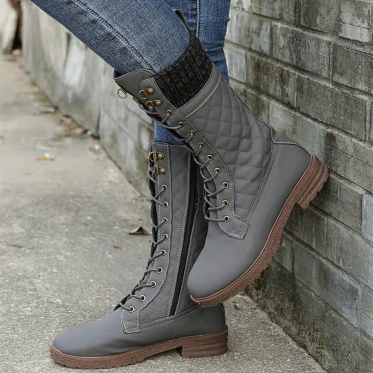 Zivanne | Women's Winter Boots Lace-Up Mid-Calf - Grey - Image 2