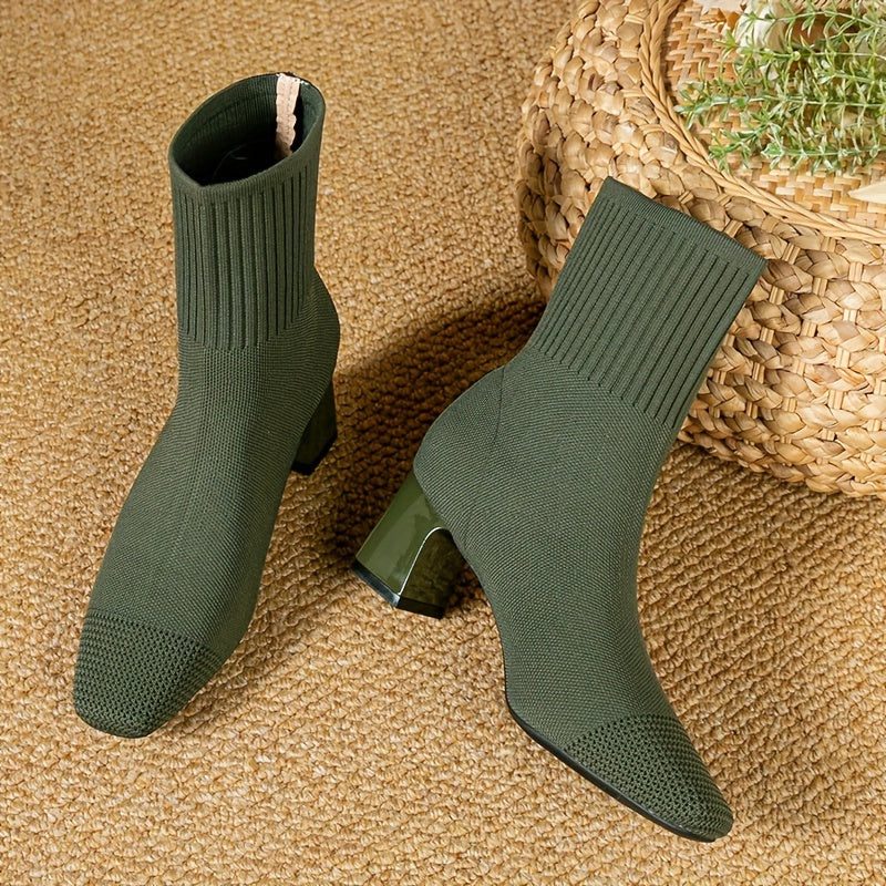 Zivorra | Women's Knit Ankle Boots Block Heel - Navy - Image 2