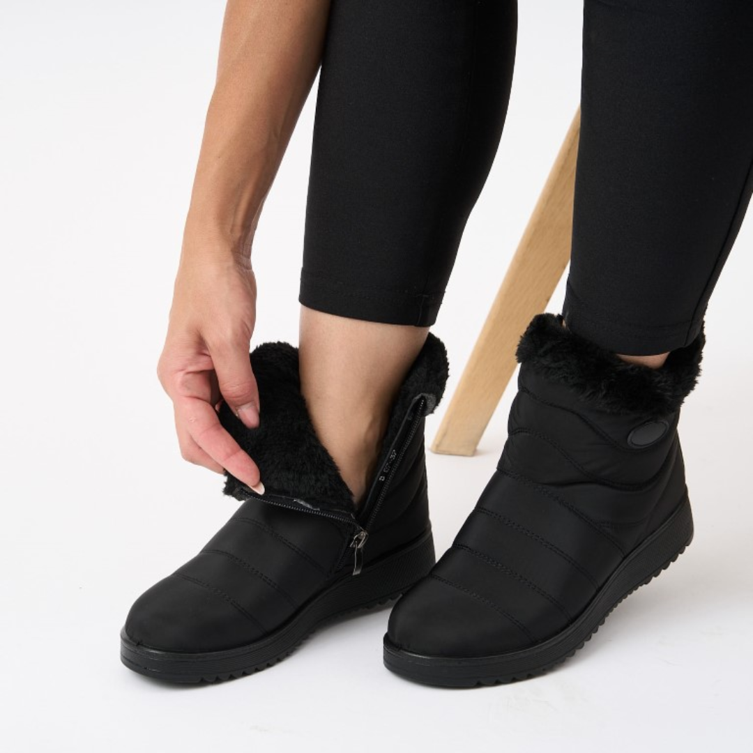 Zolvira | Women's Waterproof Winter Boots with Fur Cuff - Black - Image 1